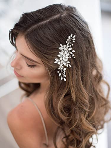 Unicra Bride Crystal Wedding Hair Comb Silver Bridal Headpiece Sparkly Rhinestone Hair Accessorie for Women and Girls (A-Silver)