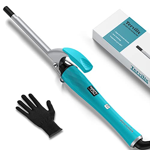 Terviiix 3/8'' Small Curling Iron for Short to Medium Hair, Ceramic Thin Curling Wand for Defined Tight Curls, Spiral Natural Ringlets, LCD Digital Display, 12 Heat Settings, Dual Voltage