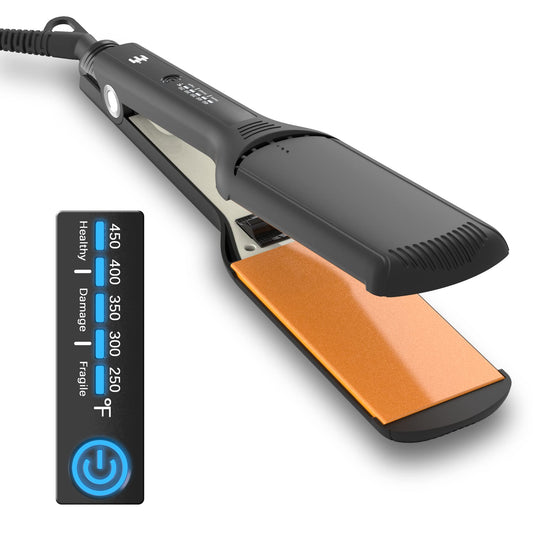 Elilier 2.20" Hair Straightener, Extra Wide Flat Iron/Plancha de Cabello, Adjustable Temperature, Ceramic Coated Floating Panel, 30s Fast Heating, Dual Voltage, for Thick Naturally Curly Hair