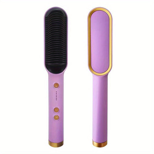 Hair Straightener Styling Comb, Hair Straightener Brush And Curler, Portable Electric Straightening Comb Fast Heating & Anti-Scald For Women