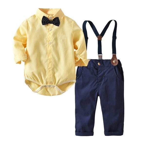 Boy's Clothing A / 9M Cotton Yellow Tie Shirts+Overalls 2PCS